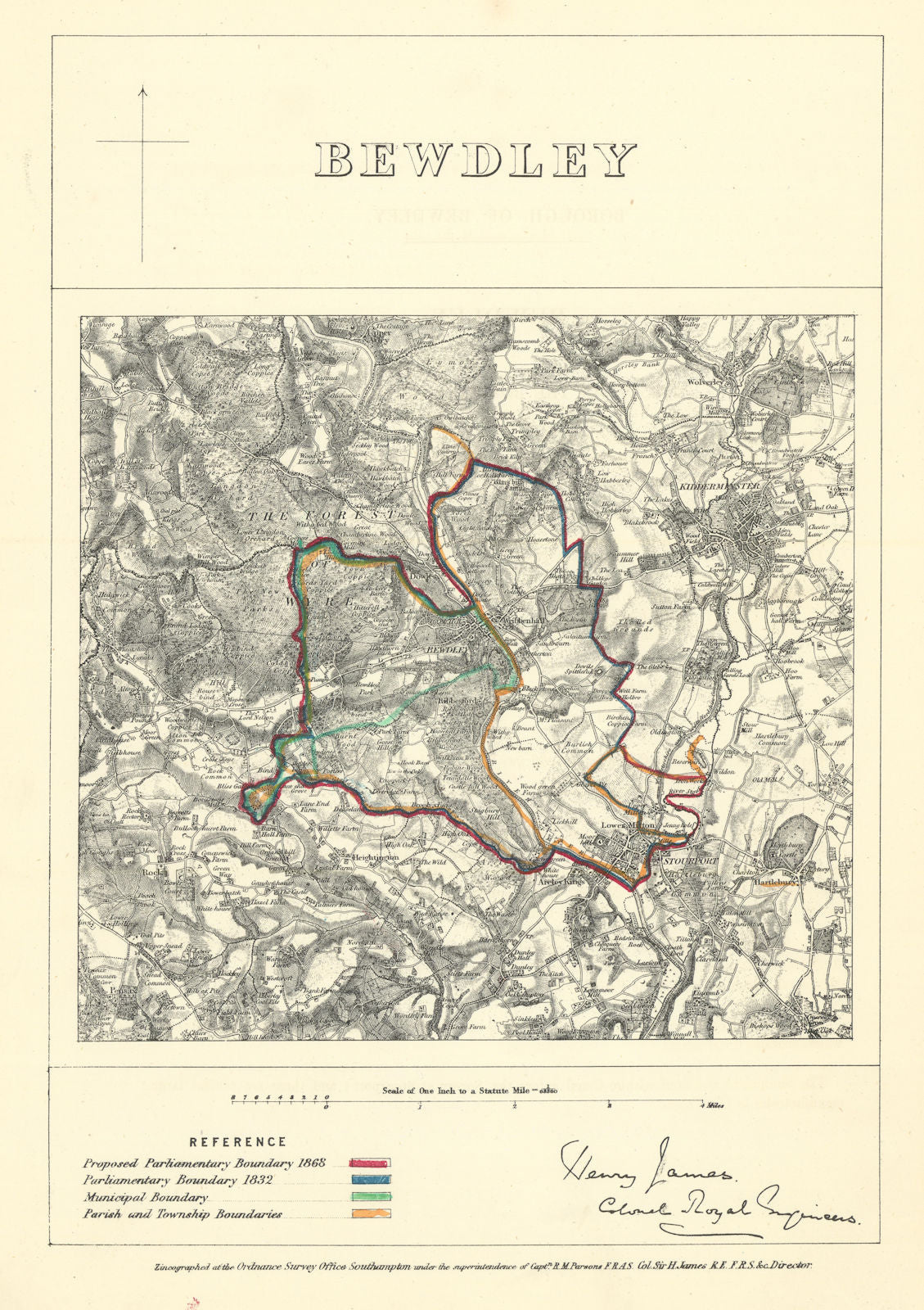 Bewdley, Worcestershire. JAMES. Parliamentary Boundary Commission 1868 old map